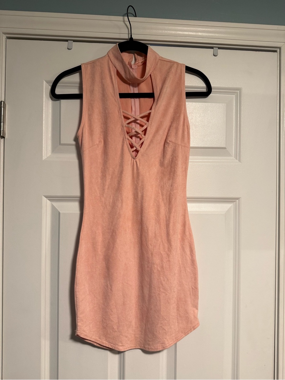 Love Culture Peach Lace-Up Mock Neck Mini Dress